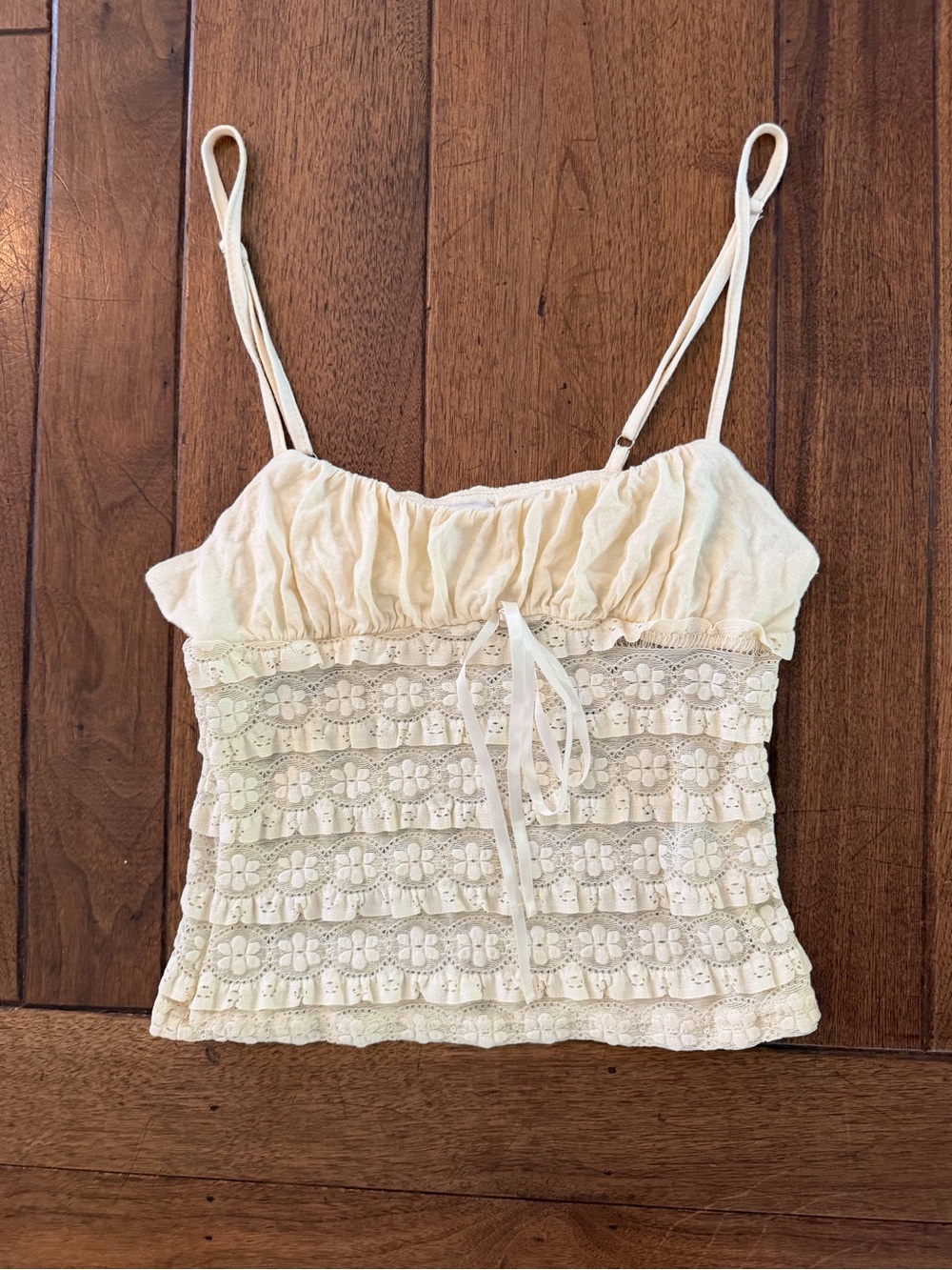 La Hearts Cream Lace Crochet Cami Top